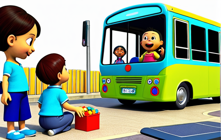 **Image Prompt:** A bright and colorful scene of the "Tayo" bus cartoon characters interacting with children in an educational game setting, such as matching shapes or counting objects, with a focus on a friendly and engaging atmosphere.
