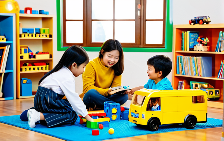Family Scene**
"A family-friendly scene depicting children playing with Tayo the Little Bus toys in a brightly lit playroom, safe for work, fully clothed children in modest attire, surrounded by colorful building blocks and books, appropriate content, professional photography, perfect anatomy, natural proportions, toys are the focus, warm lighting, family-friendly atmosphere, professional."
**