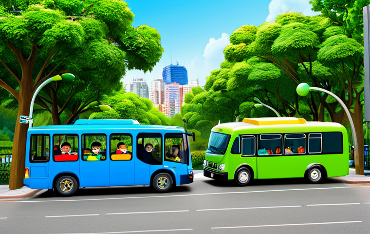 "Tayo the Little Bus and Friends"**
"A group of friendly cartoon buses, including a blue bus (Tayo), a green bus (Rogi), a yellow bus (Lani), and a red bus (Gani), driving through a colorful city park, fully clothed, appropriate content, family-friendly, perfect anatomy, natural proportions, vibrant colors, safe for work, professional illustration."
**